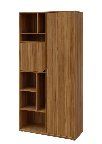 KSR6-83 P skříň šatní, 1x výsuvné ramínko, dvířka, niky, 2053x1022x400 mm, provedení pravé, ořech světlý